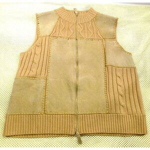 Designer Studio Originals Womens Tan 100% Leather & Knit Patchwork‎ Vest L